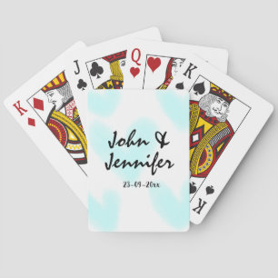 white simple minimal text style wedding blue heart poker cards