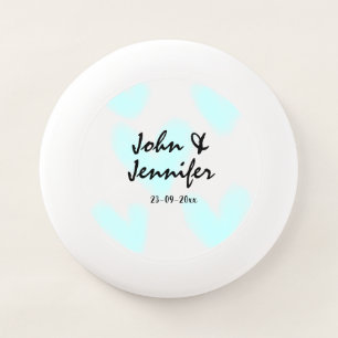 white simple minimal text style wedding blue heart Wham-O frisbee