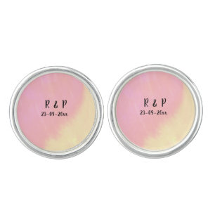 white simple minimal text style wedding pink yello cufflinks
