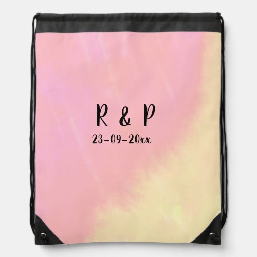 white simple minimal text style wedding pink yello drawstring bag