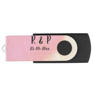 white simple minimal text style wedding pink yello flash drive