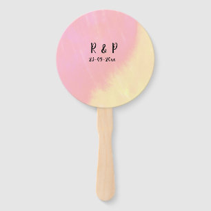 white simple minimal text style wedding pink yello hand fan