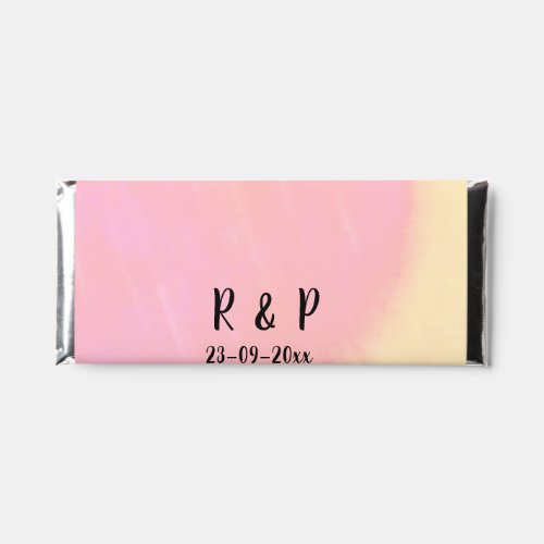 white simple minimal text style wedding pink yello hershey bar favors