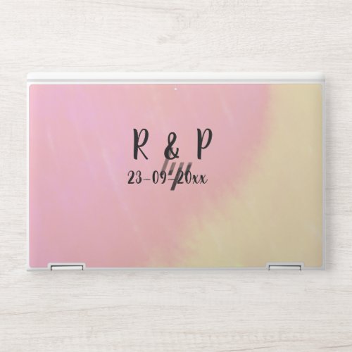 white simple minimal text style wedding pink yello HP laptop skin