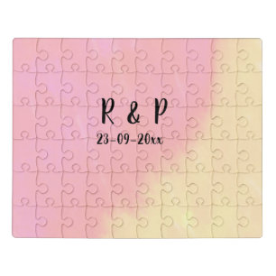 white simple minimal text style wedding pink yello jigsaw puzzle