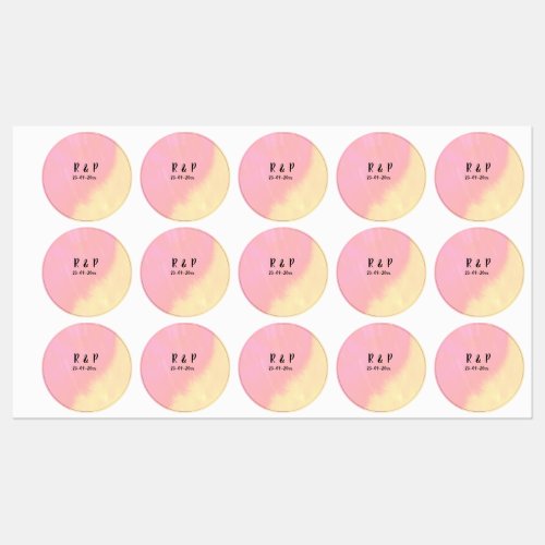 white simple minimal text style wedding pink yello labels