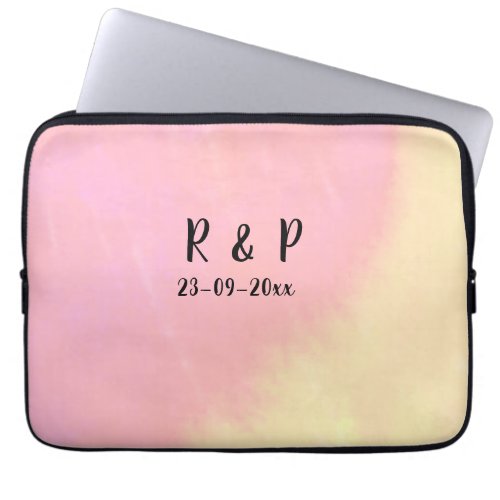white simple minimal text style wedding pink yello laptop sleeve