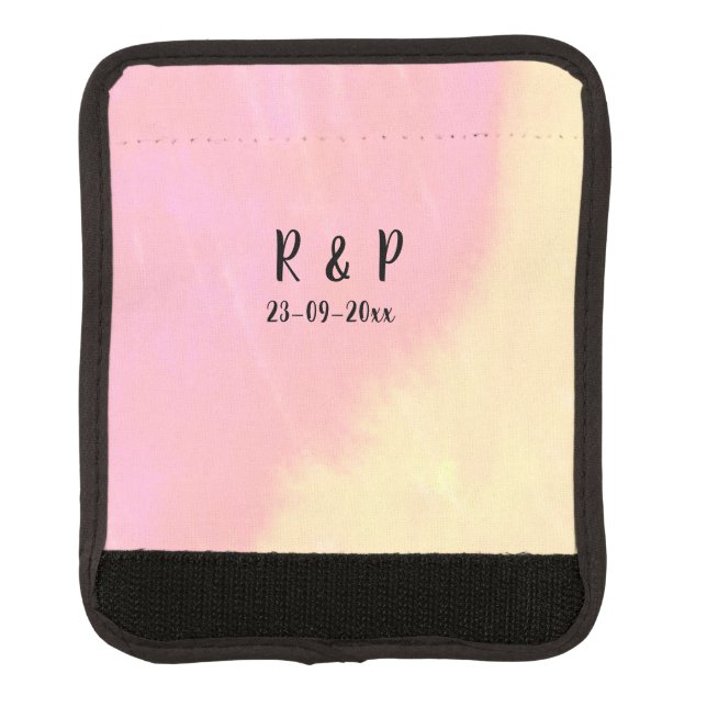 white simple minimal text style wedding pink yello luggage handle wrap (Front)