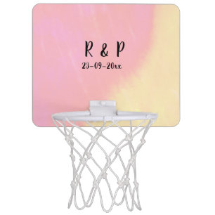 white simple minimal text style wedding pink yello mini basketball hoop