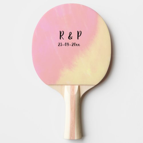 white simple minimal text style wedding pink yello ping pong paddle