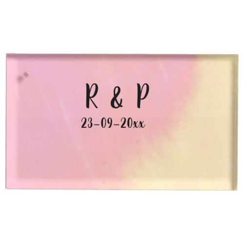 white simple minimal text style wedding pink yello place card holder
