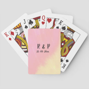 white simple minimal text style wedding pink yello poker cards