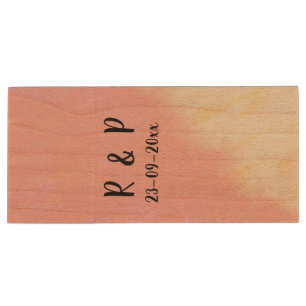 white simple minimal text style wedding pink yello wood flash drive