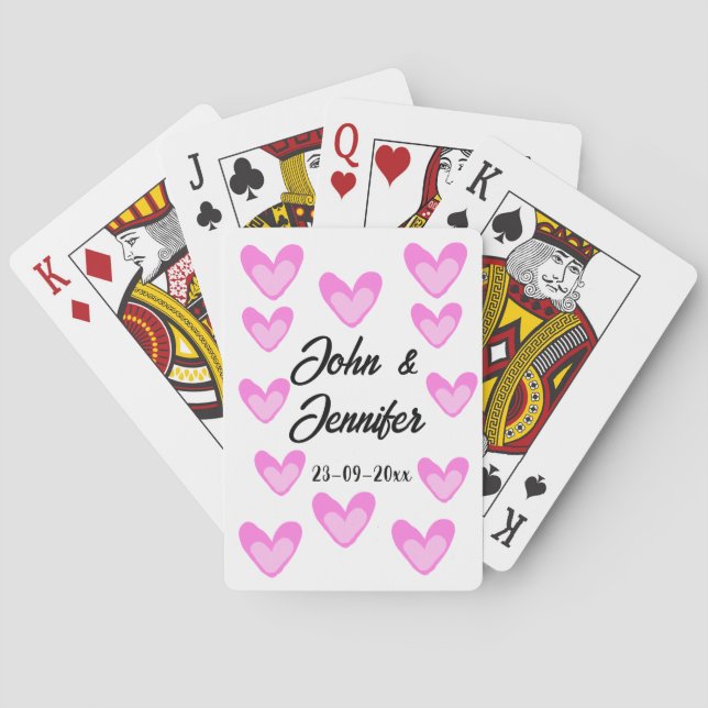 white simple minimal text style wedding pinkheart  poker cards (Back)