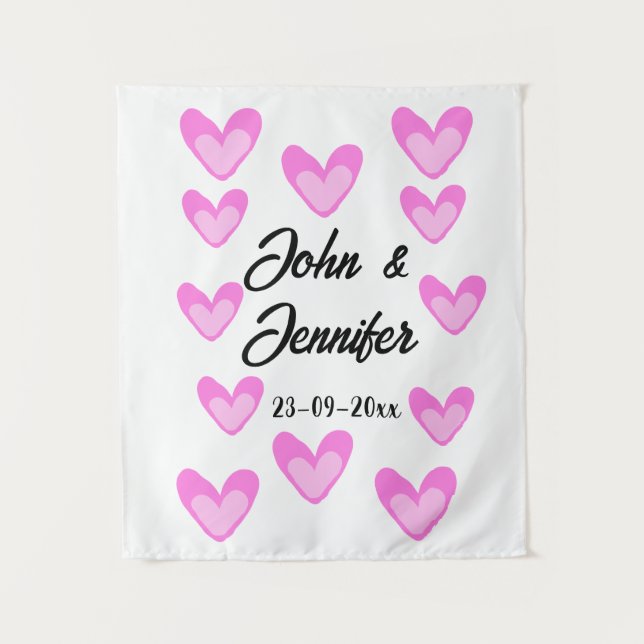 white simple minimal text style wedding pinkheart  tapestry (Front)
