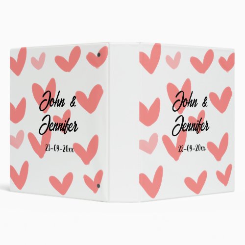 white simple minimal text style wedding red heart  3 ring binder
