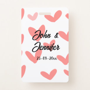 white simple minimal text style wedding red heart  badge