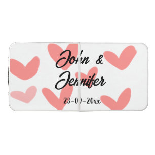 white simple minimal text style wedding red heart beer pong table