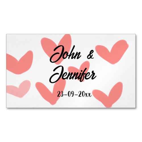 white simple minimal text style wedding red heart  business card magnet