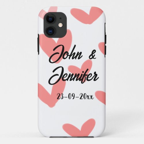 white simple minimal text style wedding red heart  iPhone 11 case