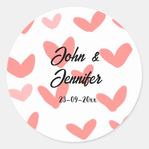 white simple minimal text style wedding red heart  classic round sticker