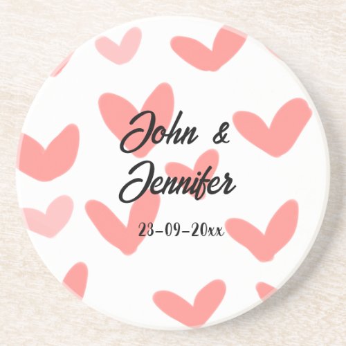 white simple minimal text style wedding red heart  coaster