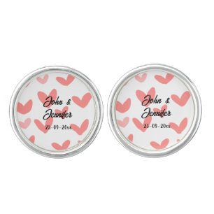 white simple minimal text style wedding red heart cufflinks