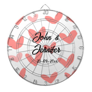 white simple minimal text style wedding red heart dart board