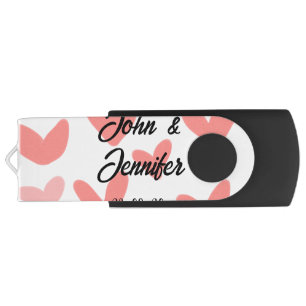 white simple minimal text style wedding red heart flash drive