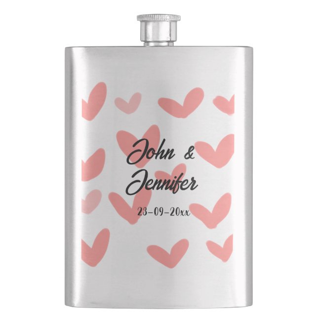 white simple minimal text style wedding red heart  flask (Front)