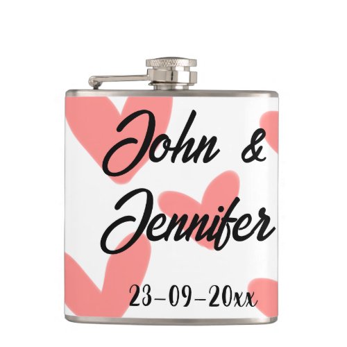 white simple minimal text style wedding red heart  flask