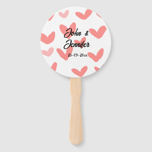 white simple minimal text style wedding red heart hand fan