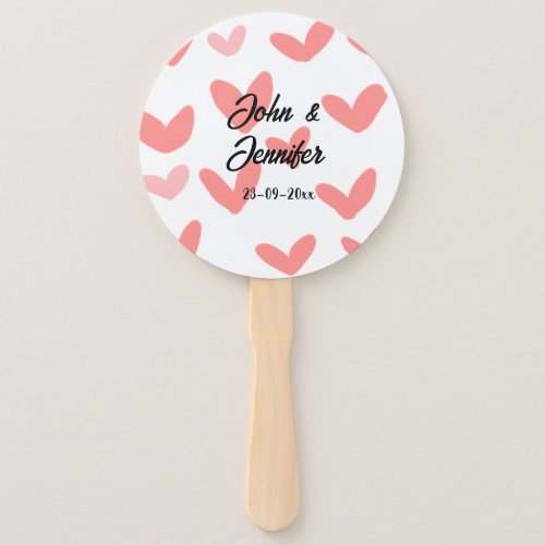 white simple minimal text style wedding red heart  hand fan