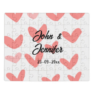 white simple minimal text style wedding red heart jigsaw puzzle