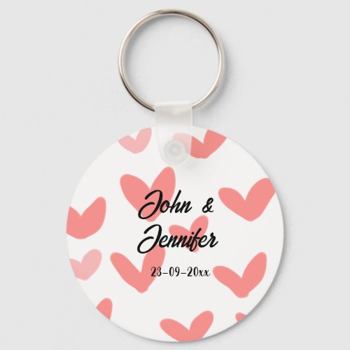 white simple minimal text style wedding red heart  keychain