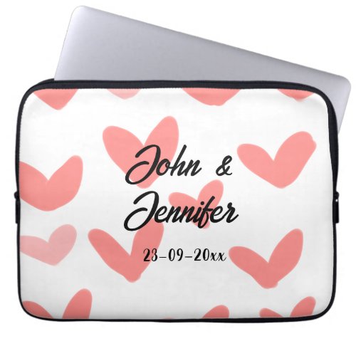 white simple minimal text style wedding red heart  laptop sleeve