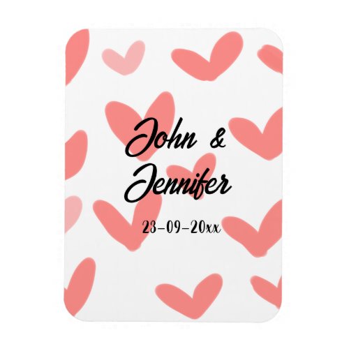 white simple minimal text style wedding red heart  magnet