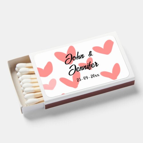 white simple minimal text style wedding red heart  matchboxes