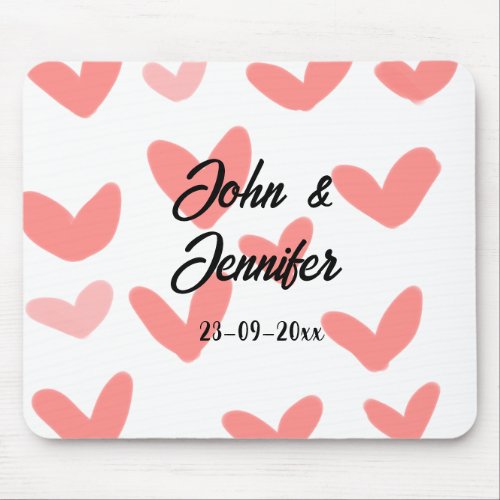 white simple minimal text style wedding red heart  mouse pad