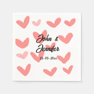 white simple minimal text style wedding red heart napkins