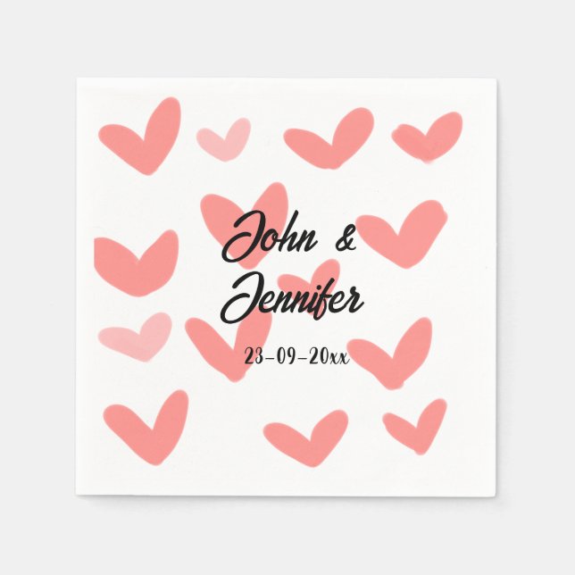 white simple minimal text style wedding red heart  napkins (Front)