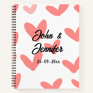 white simple minimal text style wedding red heart  notebook