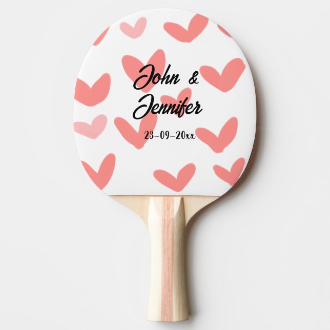 white simple minimal text style wedding red heart  ping pong paddle (Front)