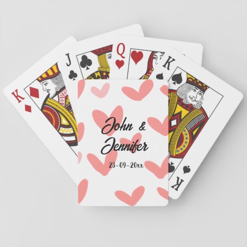 white simple minimal text style wedding red heart  playing cards