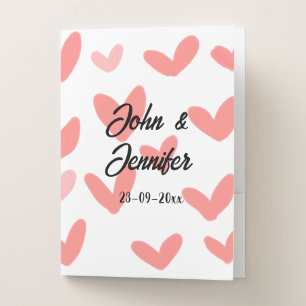 white simple minimal text style wedding red heart pocket folder