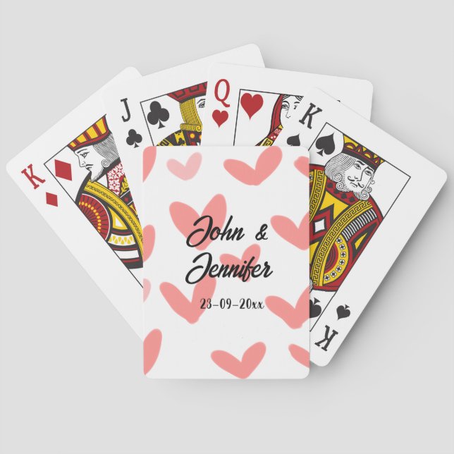white simple minimal text style wedding red heart  poker cards (Back)