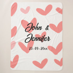 white simple minimal text style wedding red heart sherpa blanket