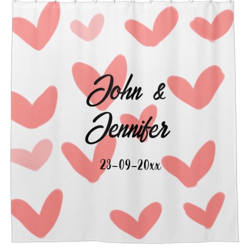 white simple minimal text style wedding red heart  shower curtain