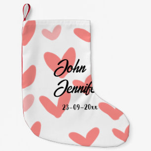 white simple minimal text style wedding red heart small christmas stocking