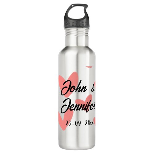 white simple minimal text style wedding red heart  stainless steel water bottle